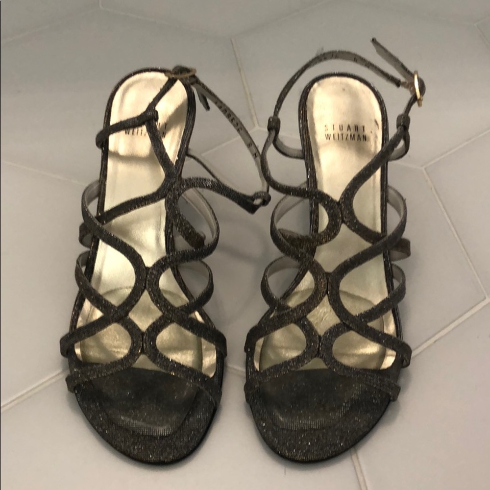 Silver metallic Stuart Weitzman evening sandals
